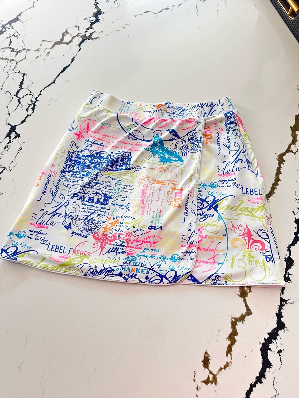 Lulu-B Athletic Skort, Women's Size XS, French Script print/Neon